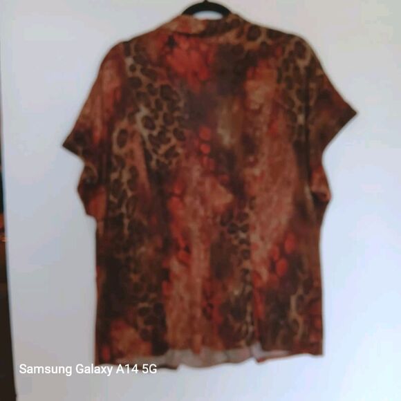 Chico's Sz 3 (US XL) Short Sleeve Brown Animal Print Open Front Sweater w/Tie - Picture 3 of 7